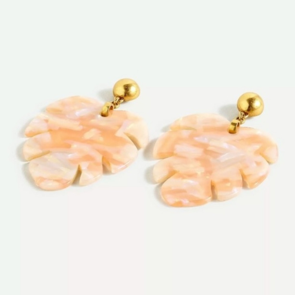 J Crew leafy monstera acetate earrings statement bright papaya cream peach gold